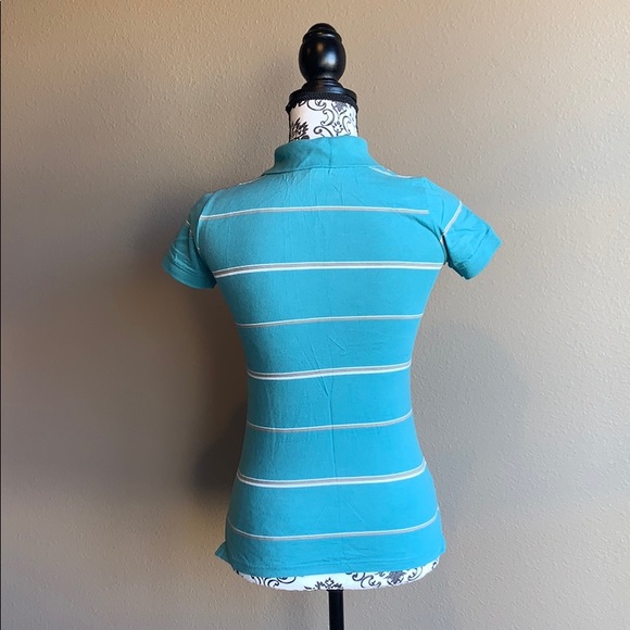 Orange & White Striped Teal Collared Shirt *2 for $5* - Picture 3 of 7